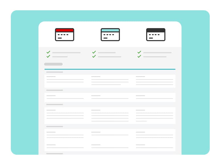 3. Tick the ‘Compare’ box on up to 3 credit cards of your choice to view the relevant card information in the table